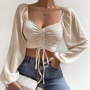 SHEIN Cream Ruched Crop Top
